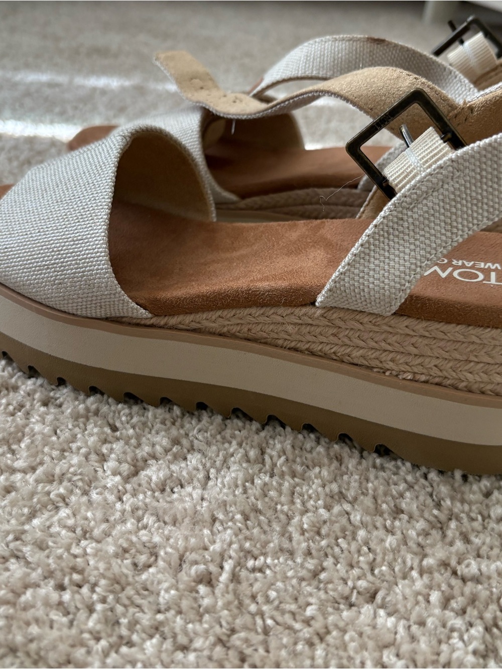 Toms Cream Canvas Platform Espadrille Sandals with Buckle
